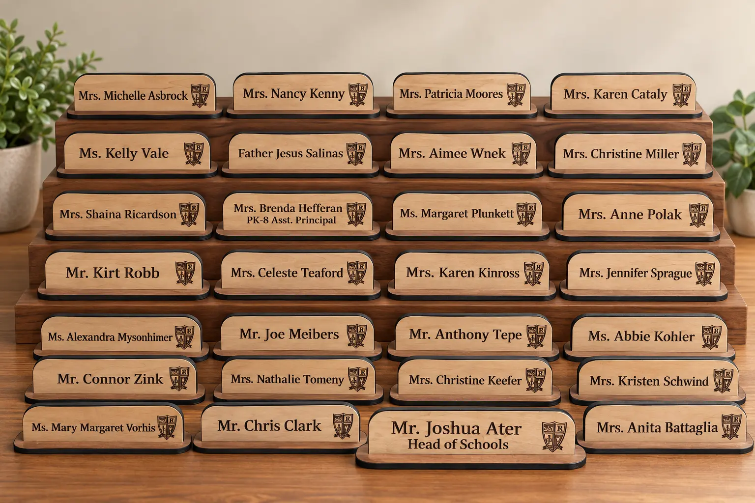 Custom engraved office desk plates made by CCC
